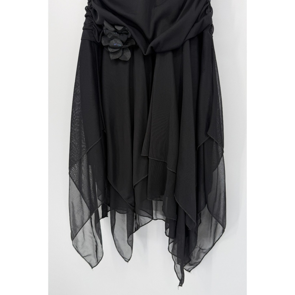 Y2K Halter Dress M Black Ruched Goth Glam Clubwear Asymmetrical Mesh Hem Evening - Picture 2 of 13
